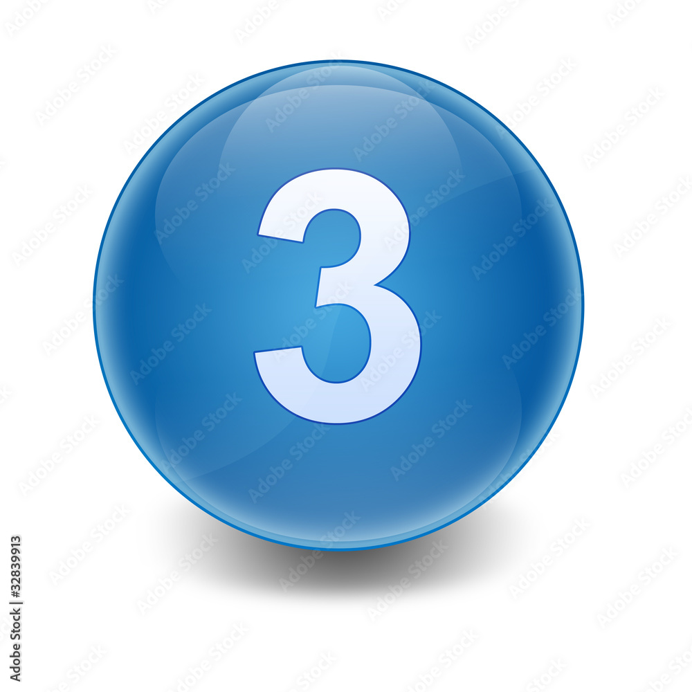 Esfera brillante azul con numero 3 Esfera brillante azul con numero 3