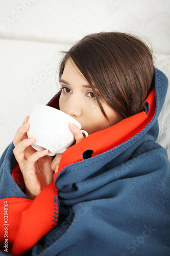 Young woman caught cold.