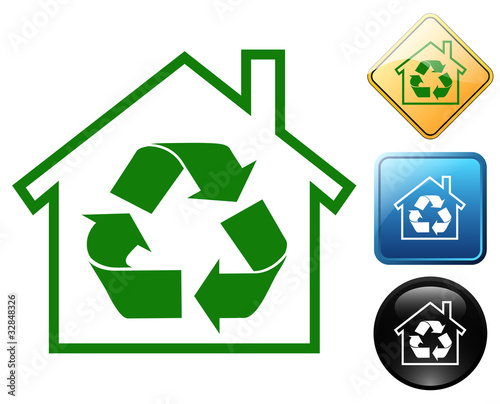Recycle symbol house pictogram and signs