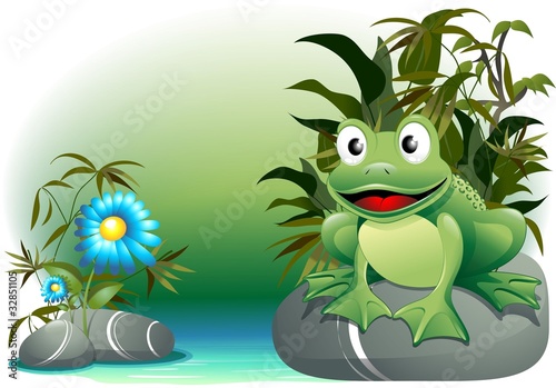 Rana Sfondo Natura Cartoon-Cute Frog in Nature-Vector