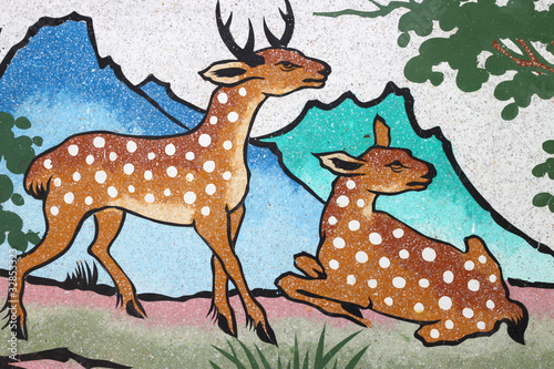 Chinese art painting on wall of shrine