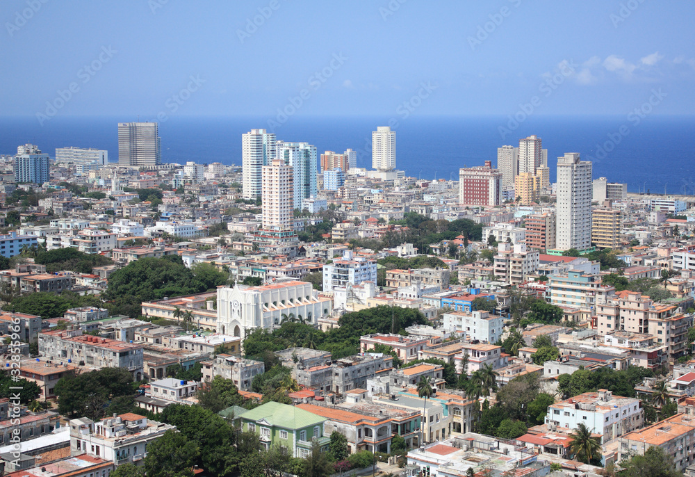 Aerial view of Vedado Quarter and Caribbean Sea in Havana, Cuba Aerial view of Vedado Quarter and Caribbean Sea in Havana, Cuba