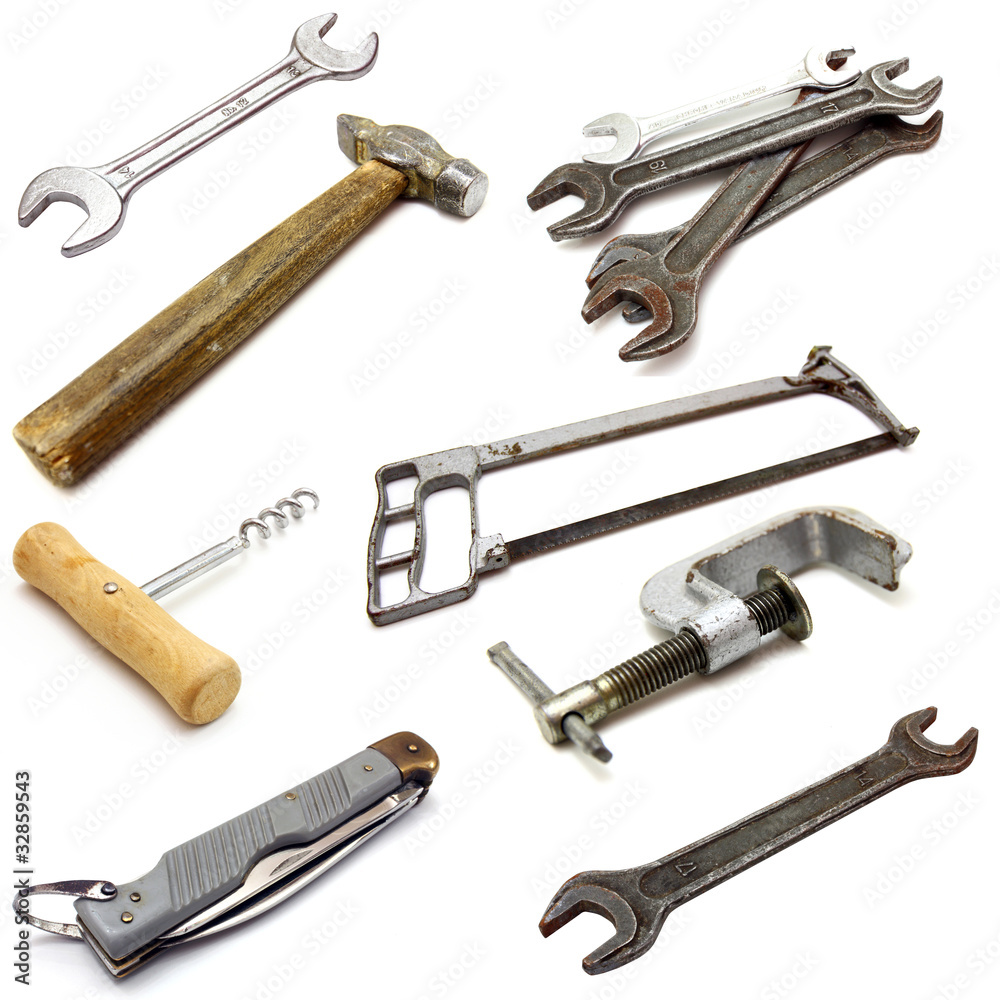 set of different tools over white background set of different tools over white background