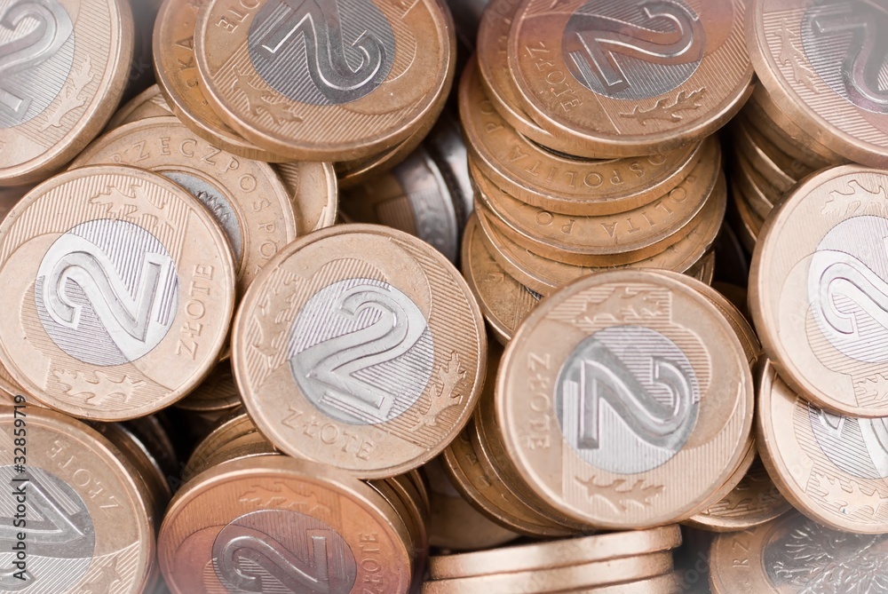 Polish two Zloty coins background Polish two Zloty coins background