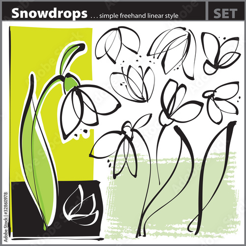 Snowdrop set (freehand drawing style)