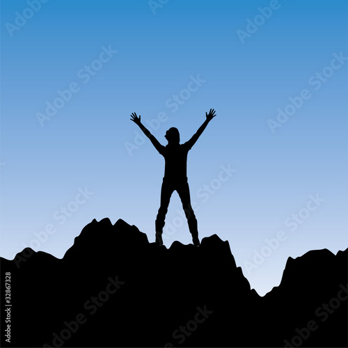 vector silhouette of a girl with raised hands