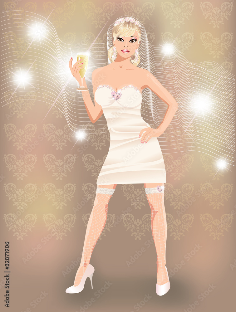 Sexy bride with champagne. vector illustration Sexy bride with champagne. vector illustration