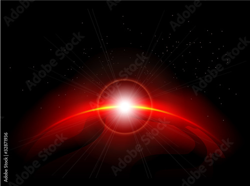 Red panet in the depths of space. Eps10
