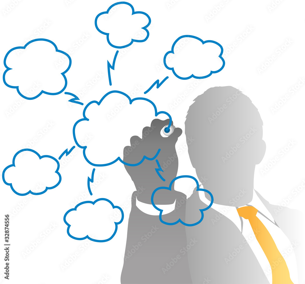 Business IT manager drawing cloud computing chart Business IT manager drawing cloud computing chart
