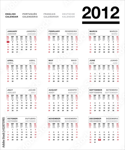 2012 calendário multilingue