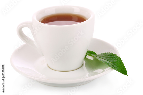 Cup  with mint isolated on white