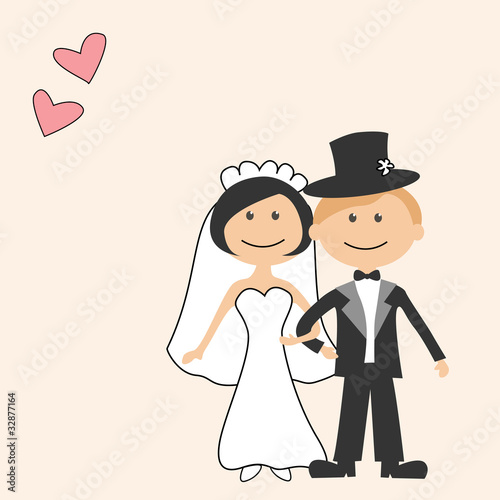 Wedding invitation with funny bride and groom