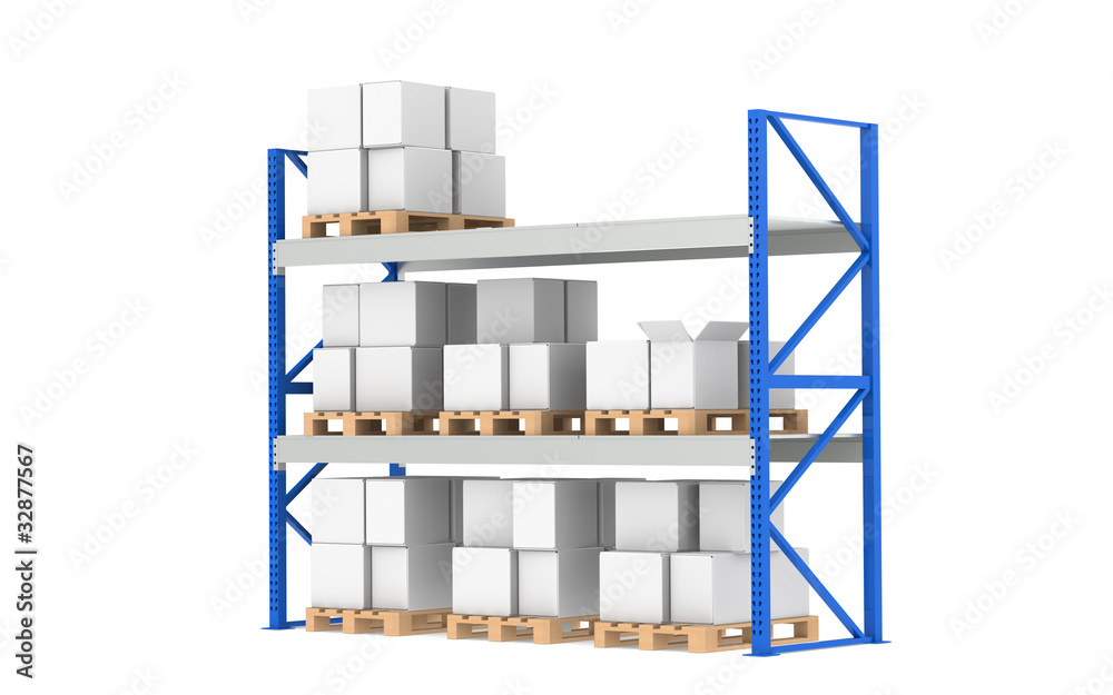 Shelves.Medium Stock Level. Part of a Blue Warehouse series Shelves.Medium Stock Level. Part of a Blue Warehouse series
