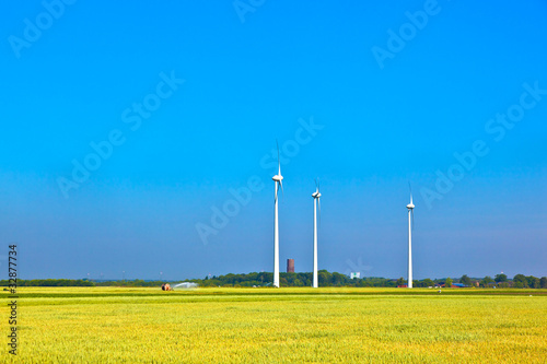 Wind energy wowers standing in the field in spring photo