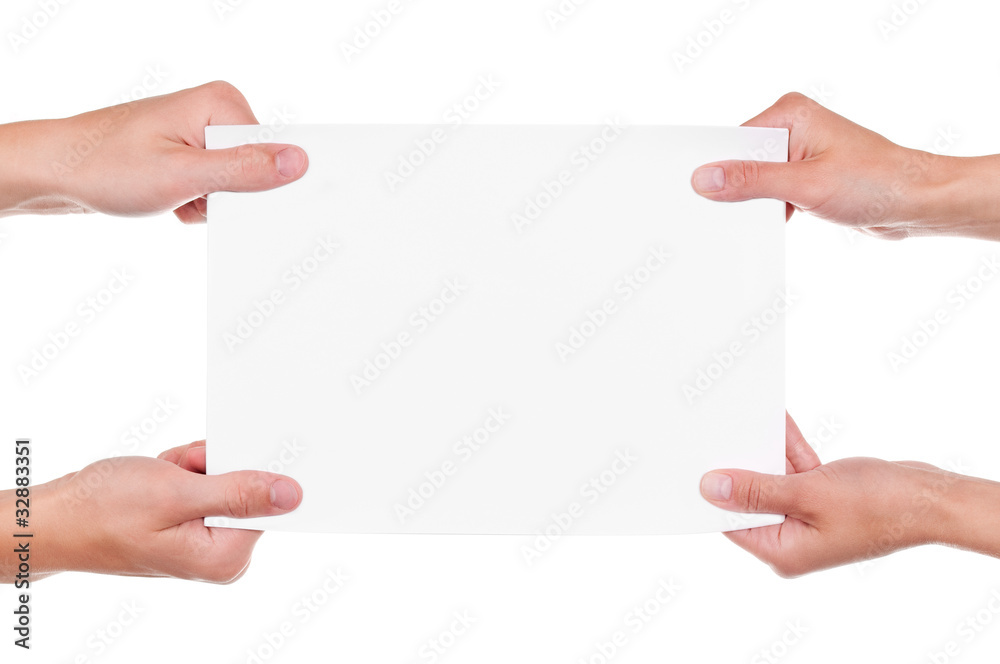 Hands and paper banner Hands and paper banner