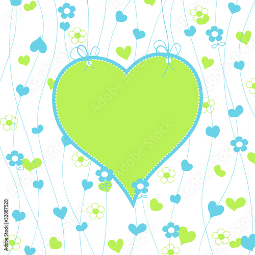 Hearts and flowers on strings with space for text