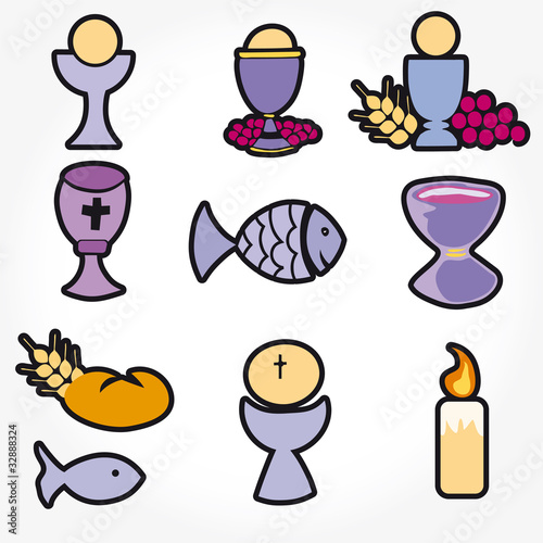 Set of Illustration communion depicting traditional Christian