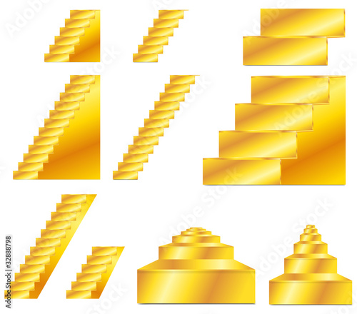 set of golden vector staircase isolated on white background