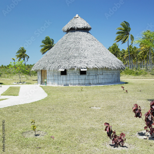 demonstration of aboriginal hut, Bahia de Bariay, Holguin Provin photo