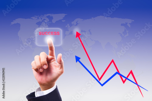 hand pushing success button and graph