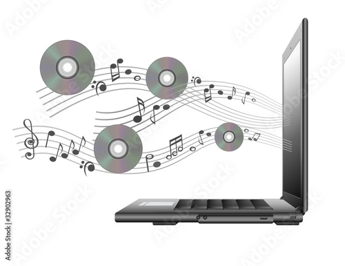 Vector laptop with  notes and cd