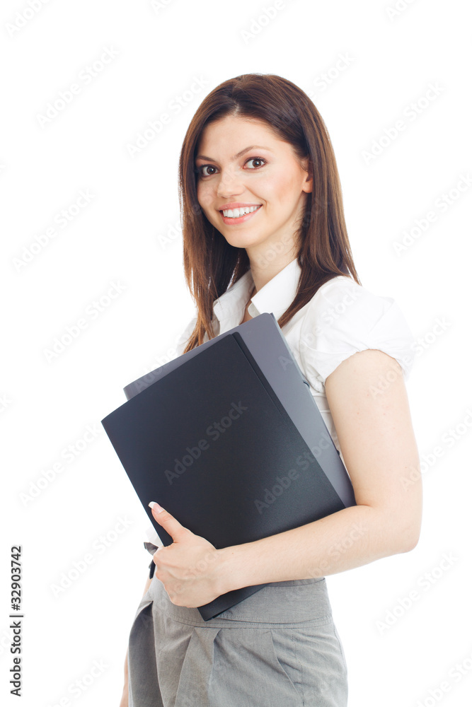 Beautiful businesswoman with folders in hands Beautiful businesswoman with folders in hands