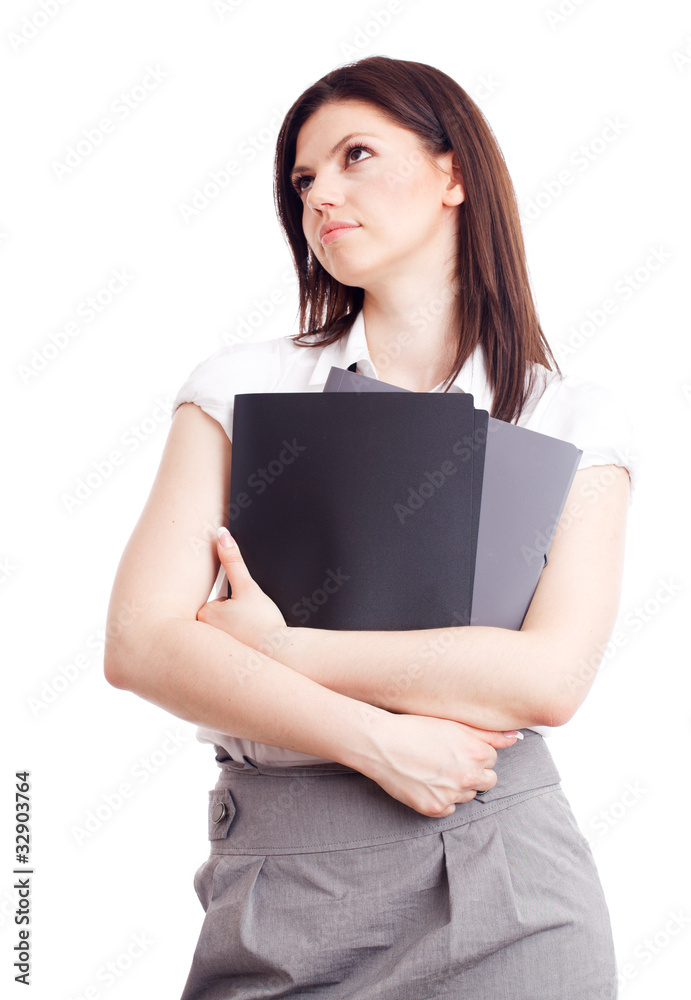 Beautiful businesswoman with folders in hands Beautiful businesswoman with folders in hands