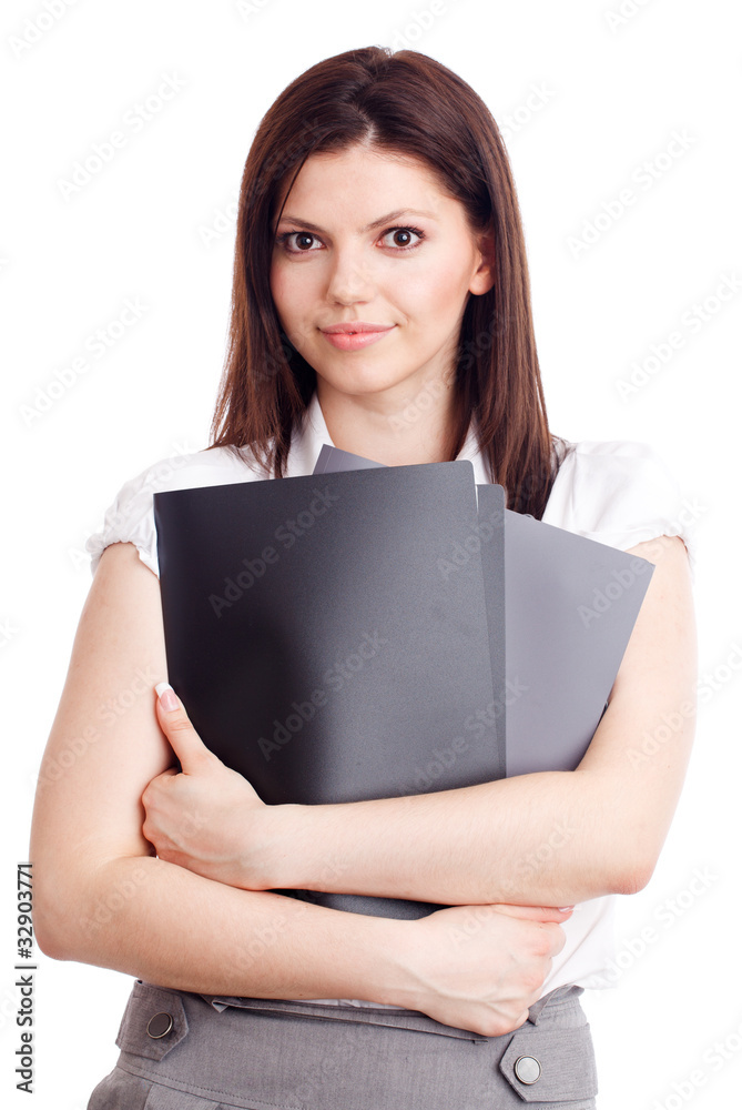 Beautiful businesswoman with folders in hands Beautiful businesswoman with folders in hands