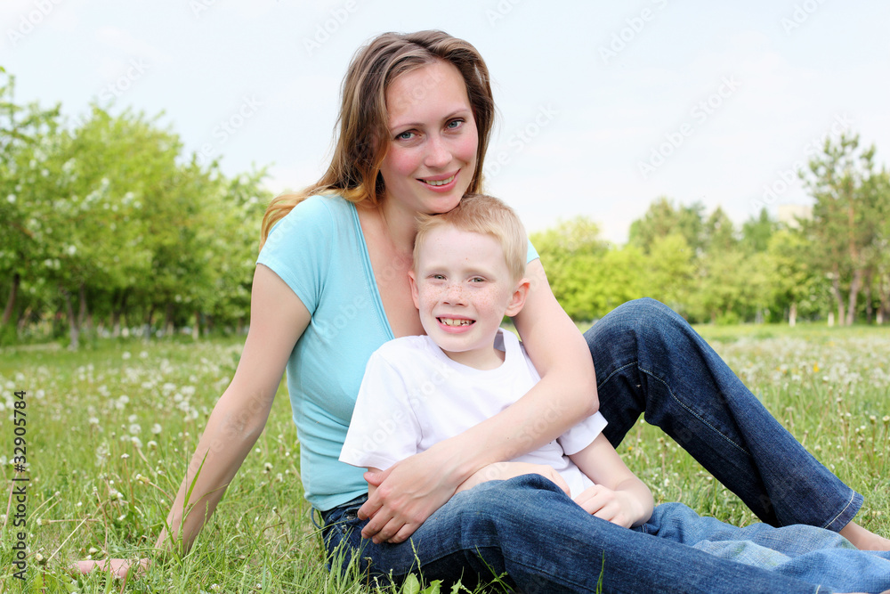 Fototapeta premium mother with her son outdoors