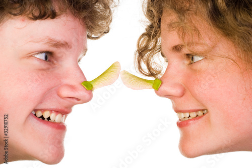 Playing with maple seed on nose