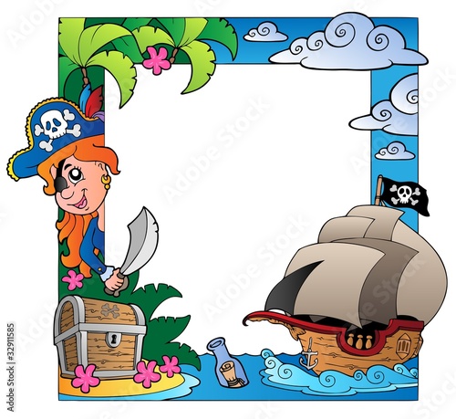 Frame with sea and pirate theme 3