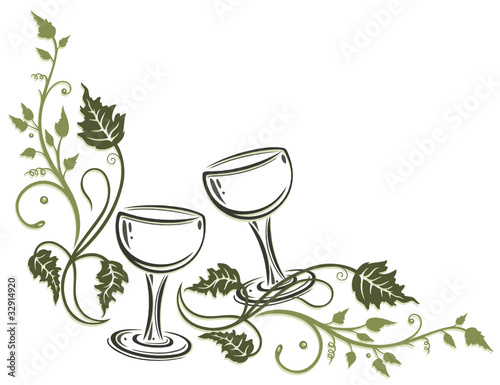 Wein, Ranke, Weinblätter, Weingläser, Weinkarte