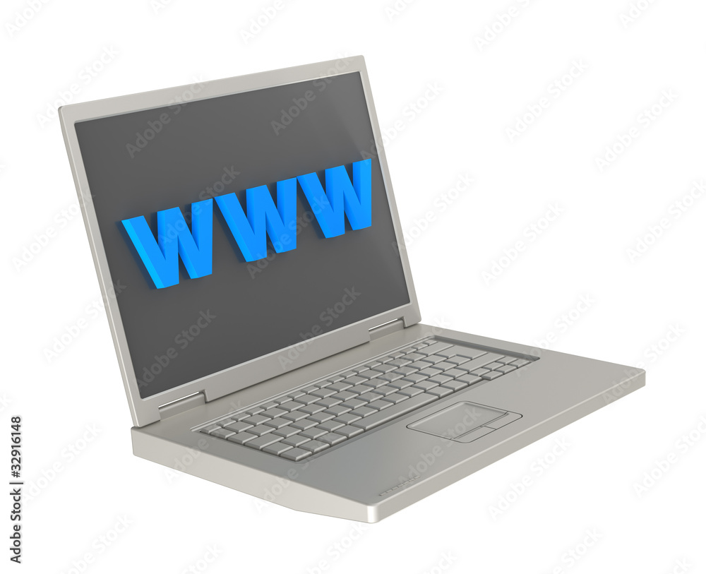 Laptop and WWW word on the screen Laptop and WWW word on the screen