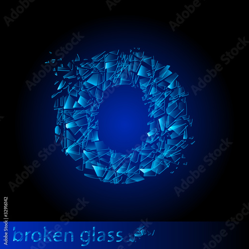 One letter of broken glass - O