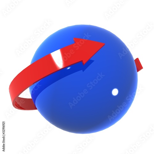 Freccia rossa intorno a globo azzurro photo