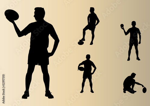 Silhouettes of rugby player on beige background