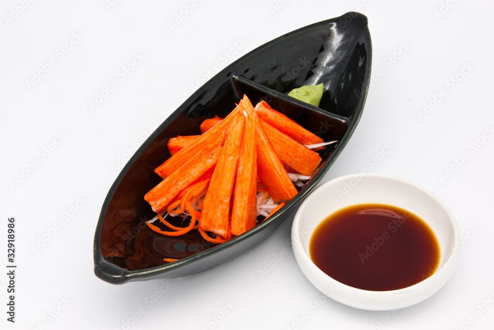 Japanese food style , crab stick and wasabi with sauce Japanese food style , crab stick and wasabi with sauce