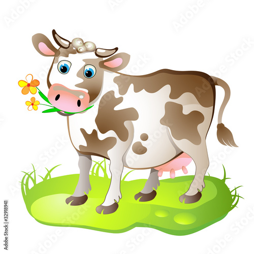 Cartoon character of cow on the grass