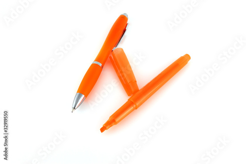 Orange pen and felt-tip pen