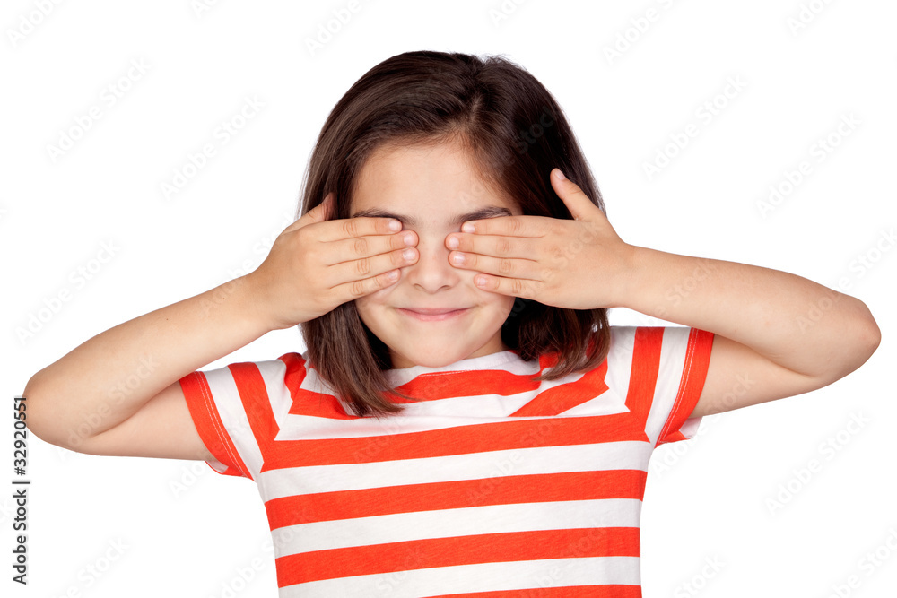 Brunette little girl covering the eyes Brunette little girl covering the eyes