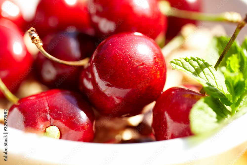 bunch of fresh,juicy, ripe cherries, shallow dof bunch of fresh,juicy, ripe cherries, shallow dof