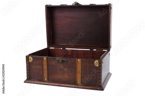 Open antique wooden trunk