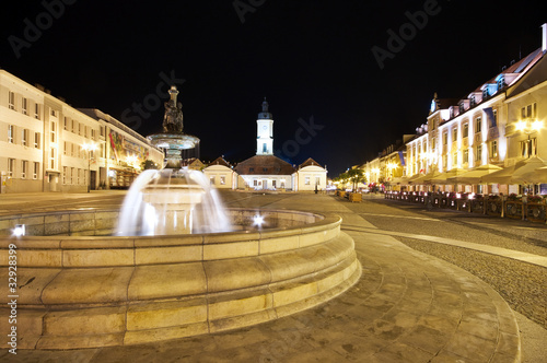 Bialystok with fountain at night, Poland