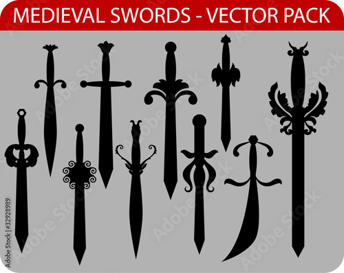 Vector pack of ten abstract medieval swords silhouettes