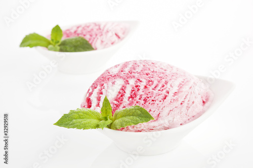 Cherry ice cream isolated on white.