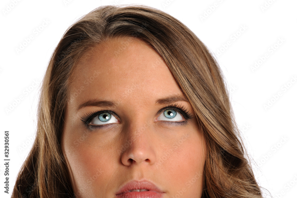 Close Up Portrait of Young Woman Looking Up Close Up Portrait of Young Woman Looking Up