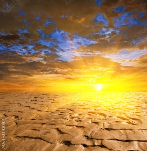 clay desert at the sunset