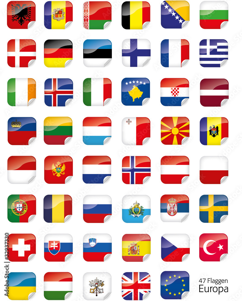EUROPA  alle Flaggen als Aufkleberset (schwarz)
