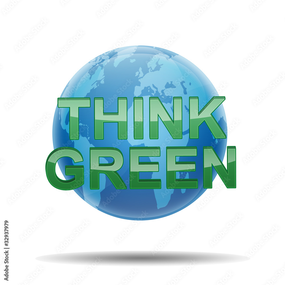 Esfera brillante planeta con texto THINK GREEN Esfera brillante planeta con texto THINK GREEN