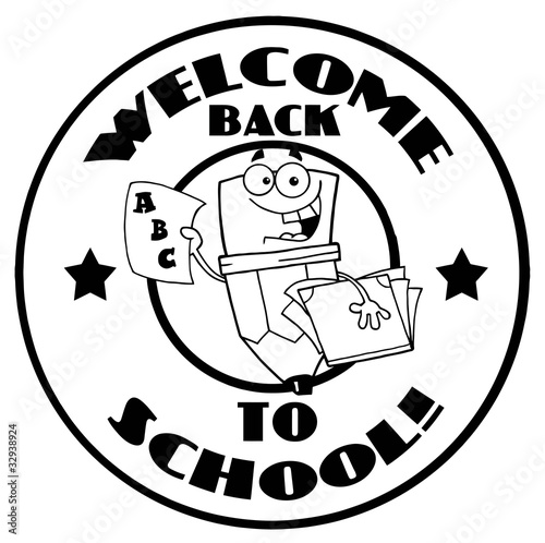 Black And White Welcome Back To School Happy Pencil Circle
